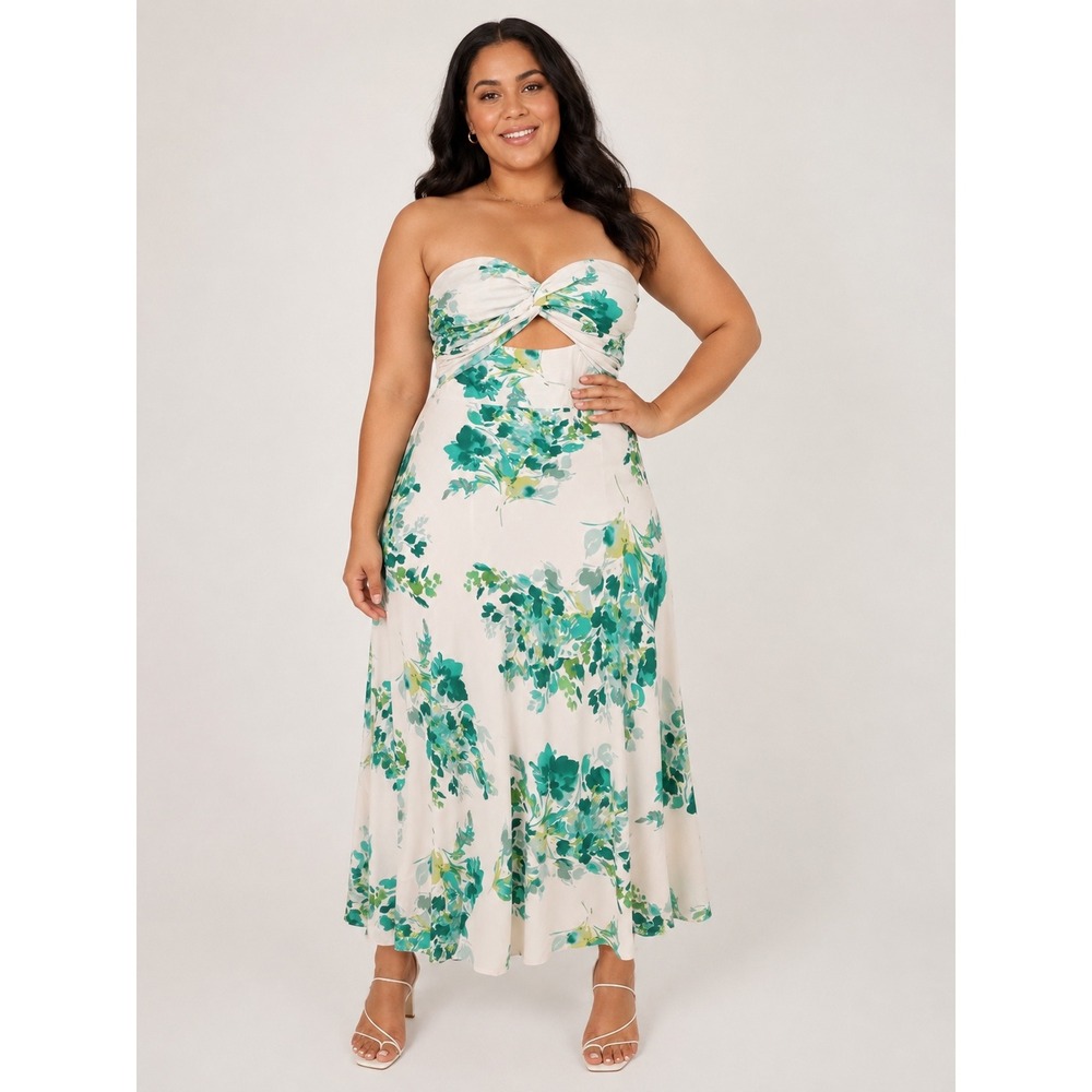 NWT Petal & Pup Teagan Green Floral Strapless Cutout Maxi Dress XL